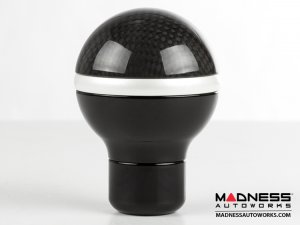 FIAT 500 Gear Shift Knob - Black Italy - Carbon Fiber Top/ Black Base and Pearl White Side Stripe